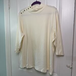 Isaac Mizrahi Live! Mock Neck Cotton Top 3/4 Sleeve Womens 2X Cream NWOT